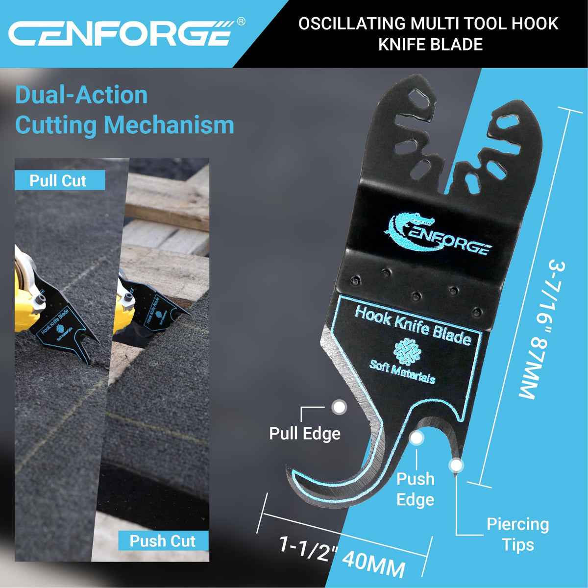 Cenforge Oscillating Multi Tool Hook Knife Blade, 4PCS Multitool Saw Blades for Cutting Soft Materials Roofing Shingles, PVC Carpet and Cardboard