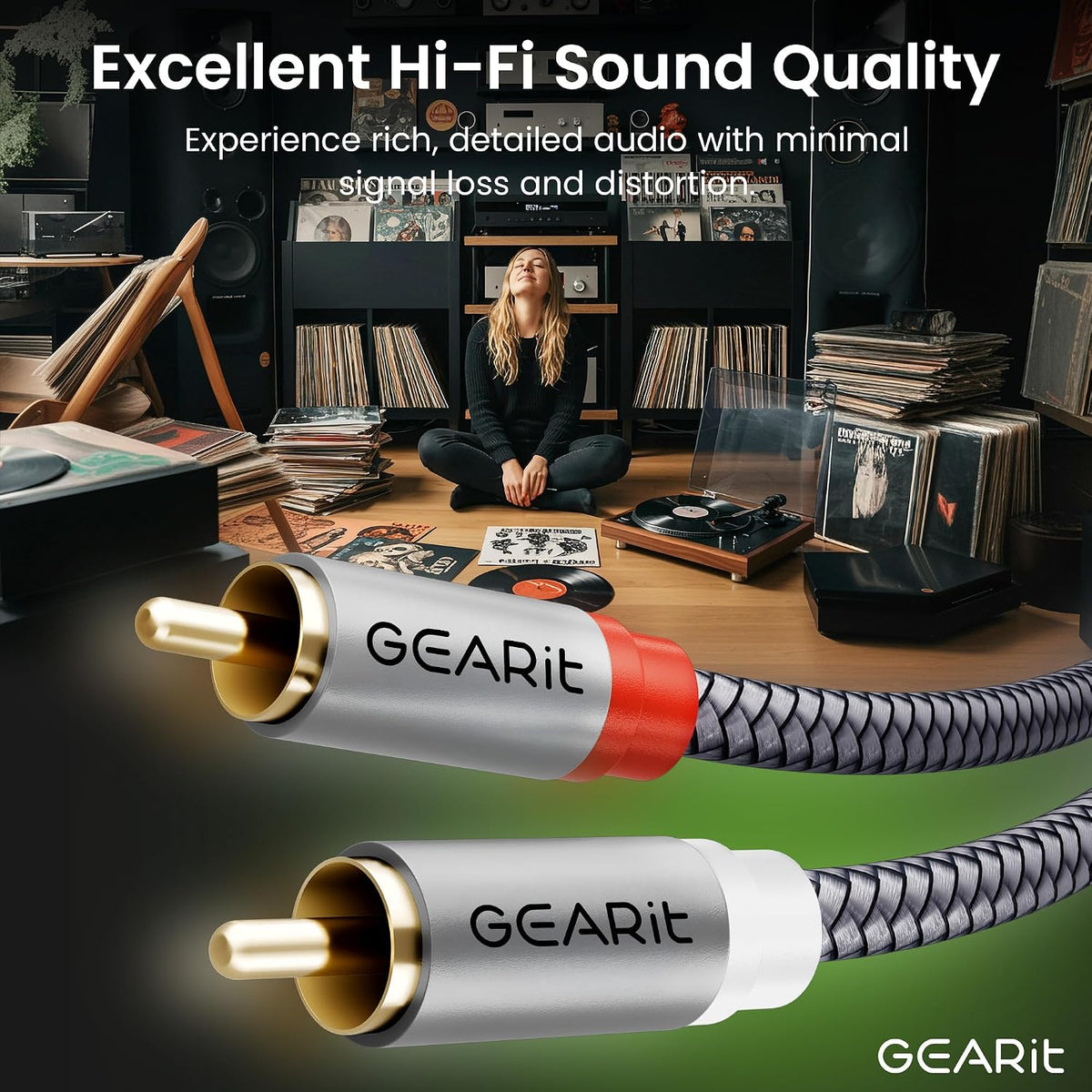 RCA Cables 25 ft, RCA Cables Car Audio with Dual Shielding & Gold-Plated Connectors, RCA Cable for Subwoofer Cable