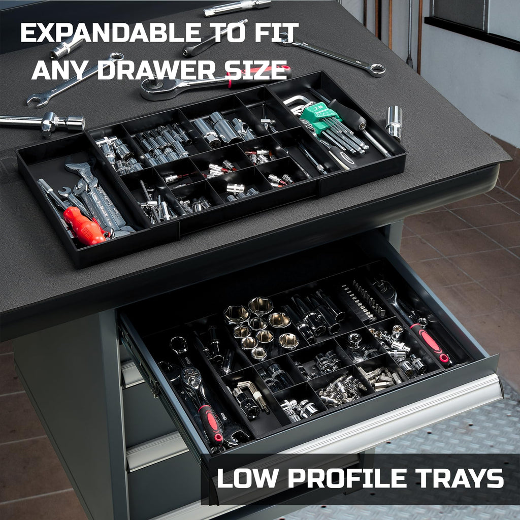 Tool Box Organizer Tray Divider Set, Expandable Large Toolbox Storage Tray Kit, Rolling Tool Chest Drawer Bins