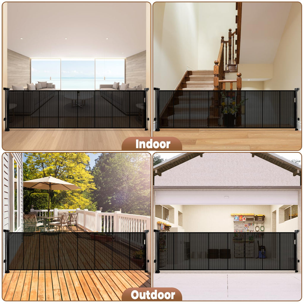 276" x 52" Tall Extra-Wide Retractable Indoor Mesh Pet & Child Safety Gate with One-Hand Safety Lock for Wide Openings, Patios & Stairways