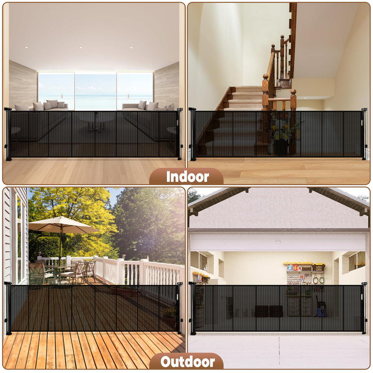 276" x 52" Tall Extra-Wide Retractable Indoor Mesh Pet & Child Safety Gate with One-Hand Safety Lock for Wide Openings, Patios & Stairways