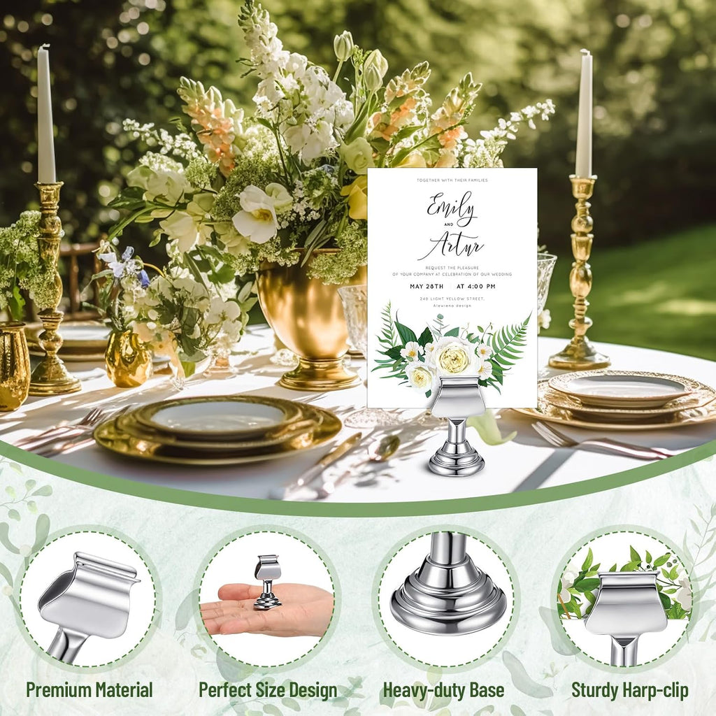 24 Pcs Wedding Table Number Holders Metal Silver Place Card Holder