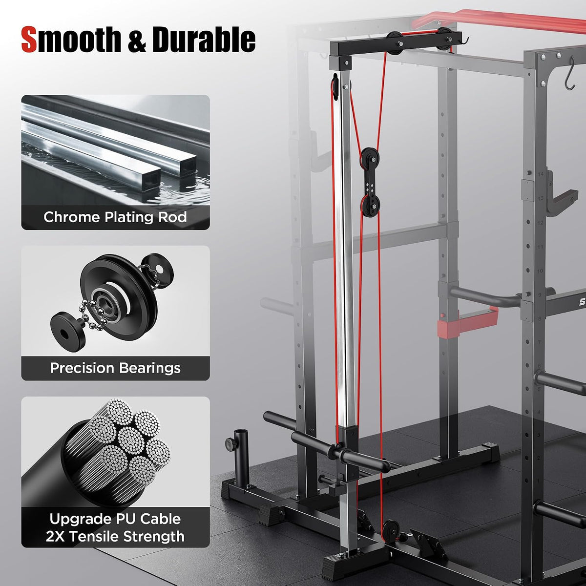 Power Rack, Multi-Functional Power Cage, Squat Rack with Pulley System & LAT Pull Down, Workout Cage with J Hooks for