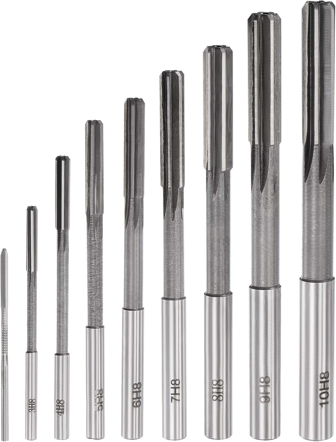 uxcell Chucking Reamer Set Lathe Machine Reamer Straight Flute Milling Cutter High Speed Steel H8 Tolerance (2mm 3mm 4mm 5mm 6mm 7mm 8mm 9mm 10mm) 9pcs