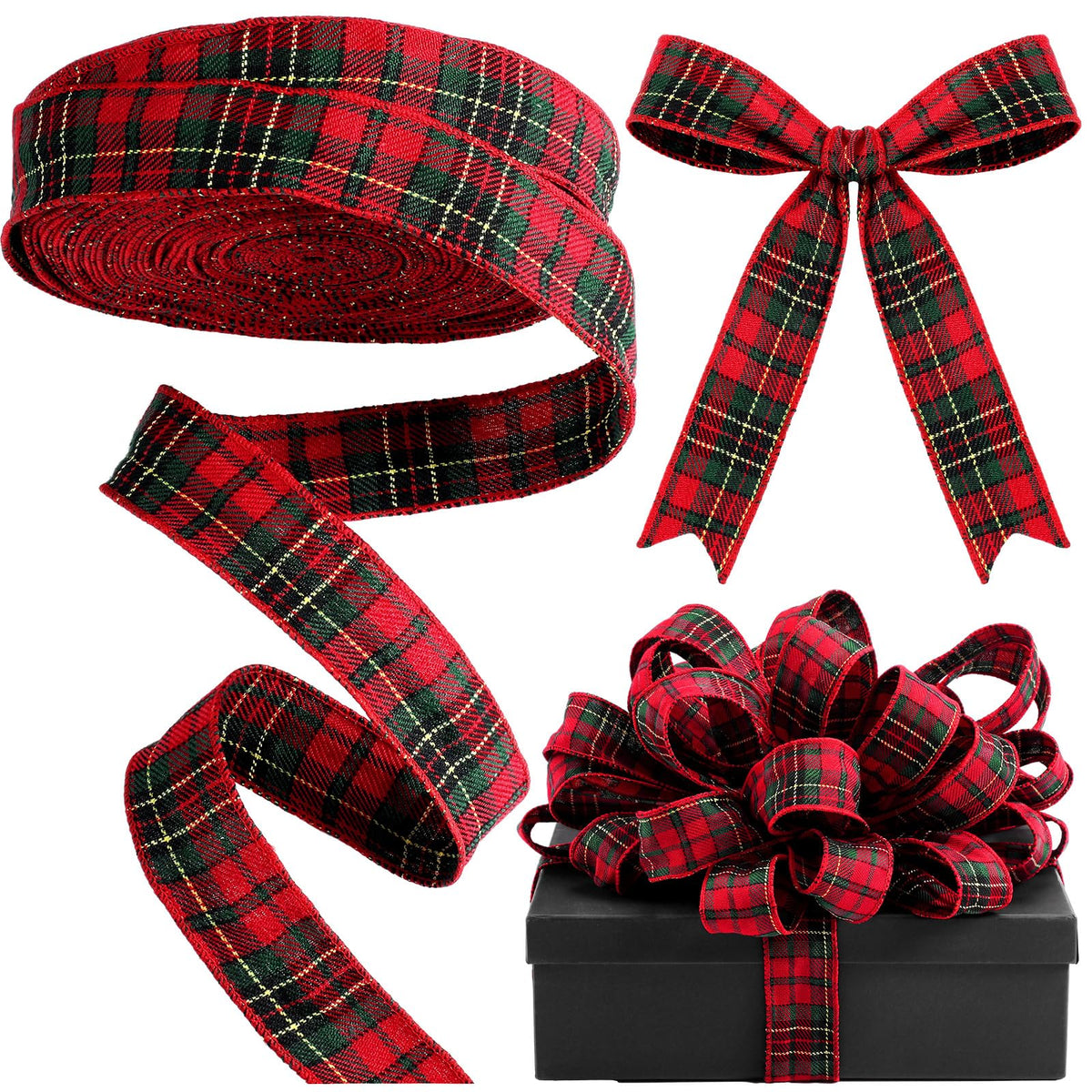 Christmas Wired Ribbon 1.5 Inch 30 Yard Tartan Plaid Ribbons