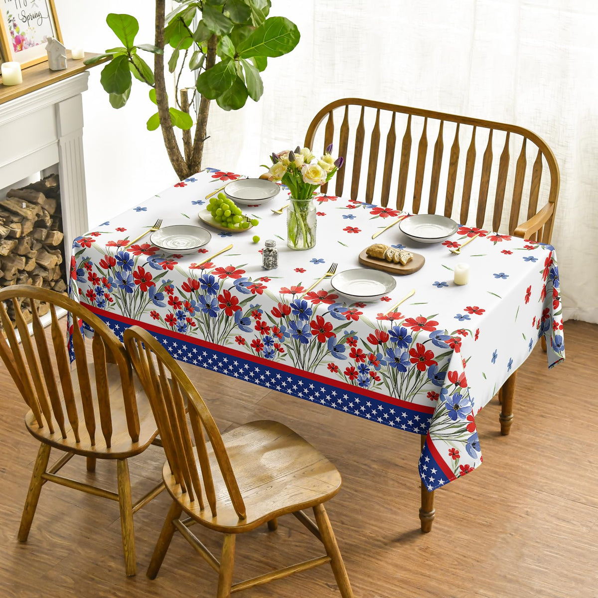 4th of July Tablecloth 60 x 84 Inch Rectangular Patriotic Poppy