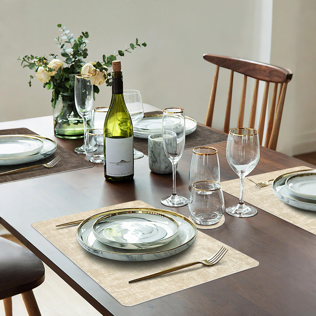 Placemats Set of 6 Wipeable Reversible Faux Leather with Coasters