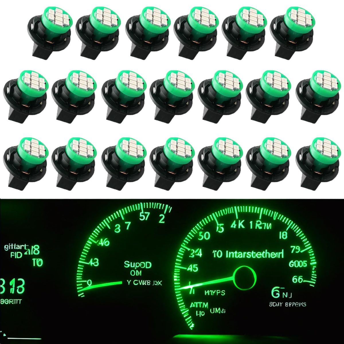 WINETIS 194 LED Bulbs 168 175 2825 W5W T10 8-SMD Chipsets Green for Car Dash Instrument LED Light Bulbs with Twist Lock Socket, Bright Panel Gauge Cluster Dashboard LEDLight Bulbs, Pack of 20