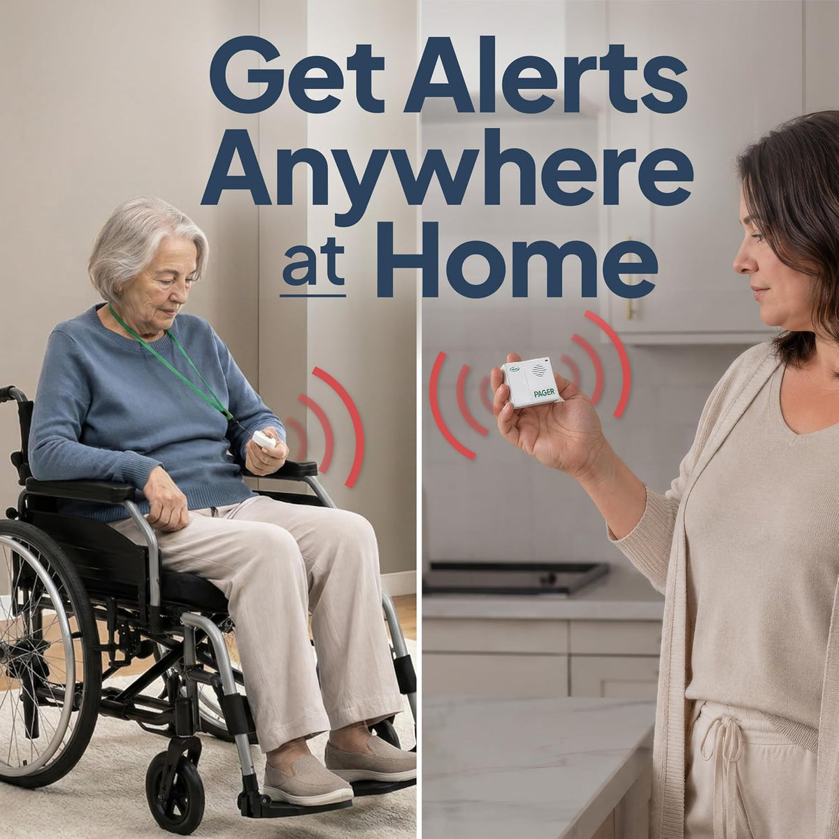 Smart Caregiver Pager System with 2 Call Buttons for Elderly Assistance