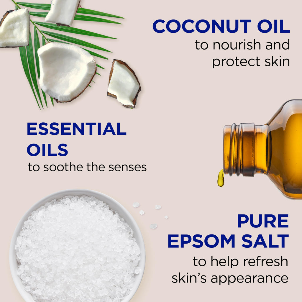 Foaming Bath with Pure Epsom Salt, Nourish & Protect with Coconut Oil, 34 fl oz (Pack of 4)