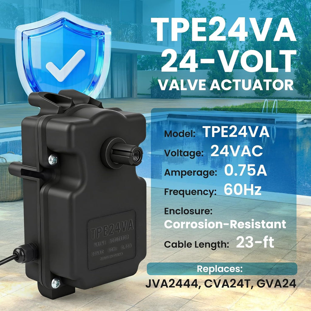 TPE24VA Upgraded 24-Volt Pool Valve Actuator Control, Universal Replacement Valve Actuator Compatible with All 24VAC Control Systems, Ideal for Pools, Spas, Solar Heating Equipment
