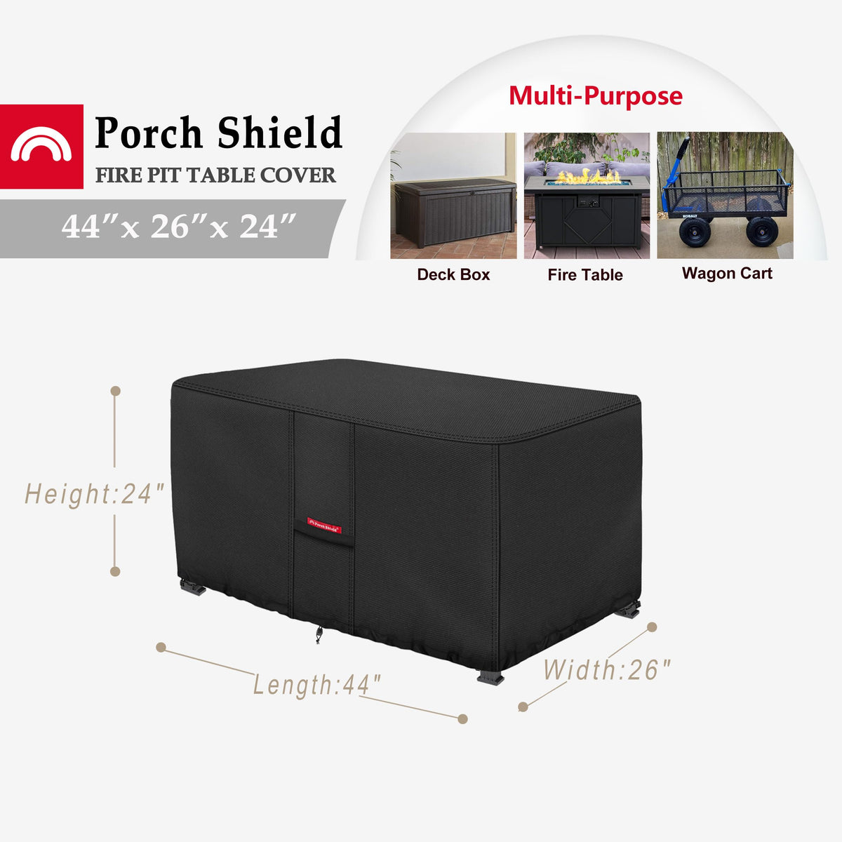 600D Rectangular Fire Pit Table Cover 44 x 26 inch, Black