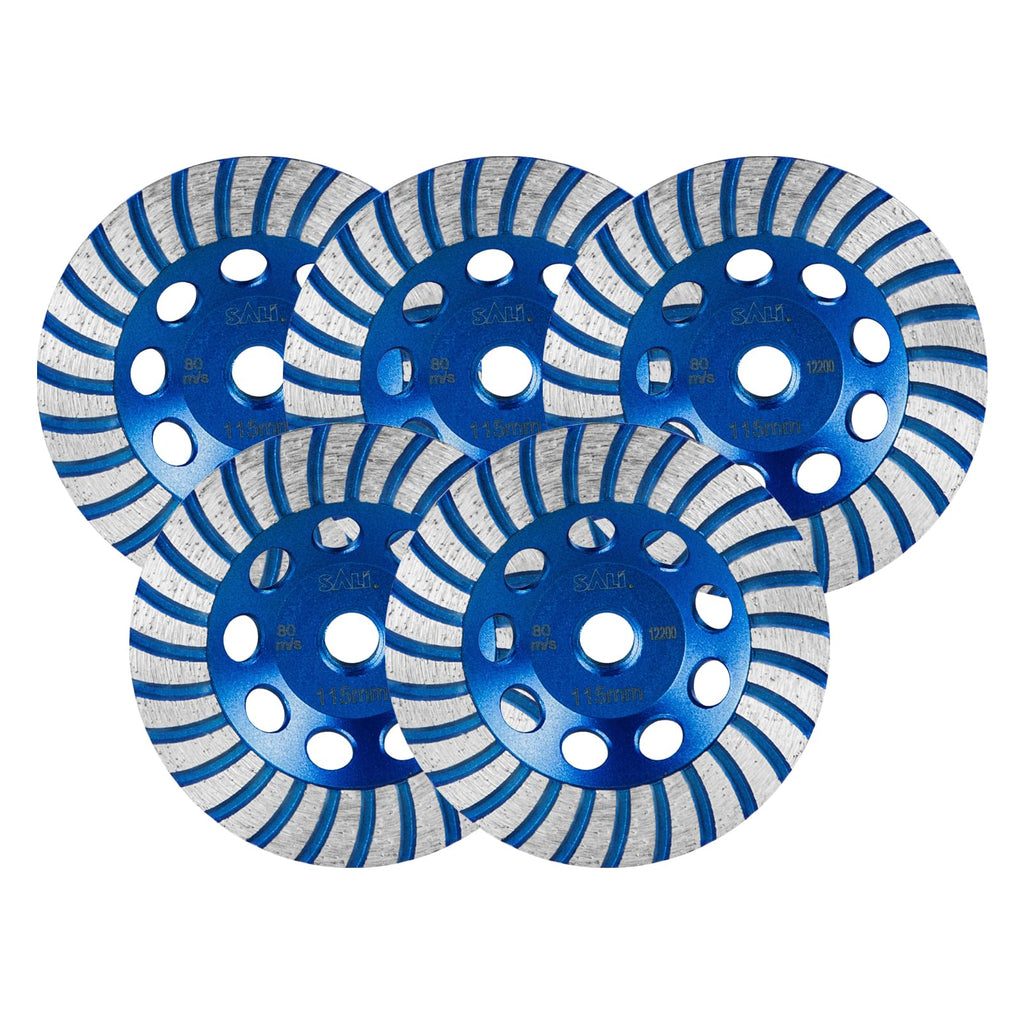SALI 4.5 Inch 5pcs Concrete Grinding Wheels 27 Turbo Diamond Segments 5/8-11 Arbor Diamond Grinding Wheel Fit for Paint, Epoxy, Mastic Coating Removal