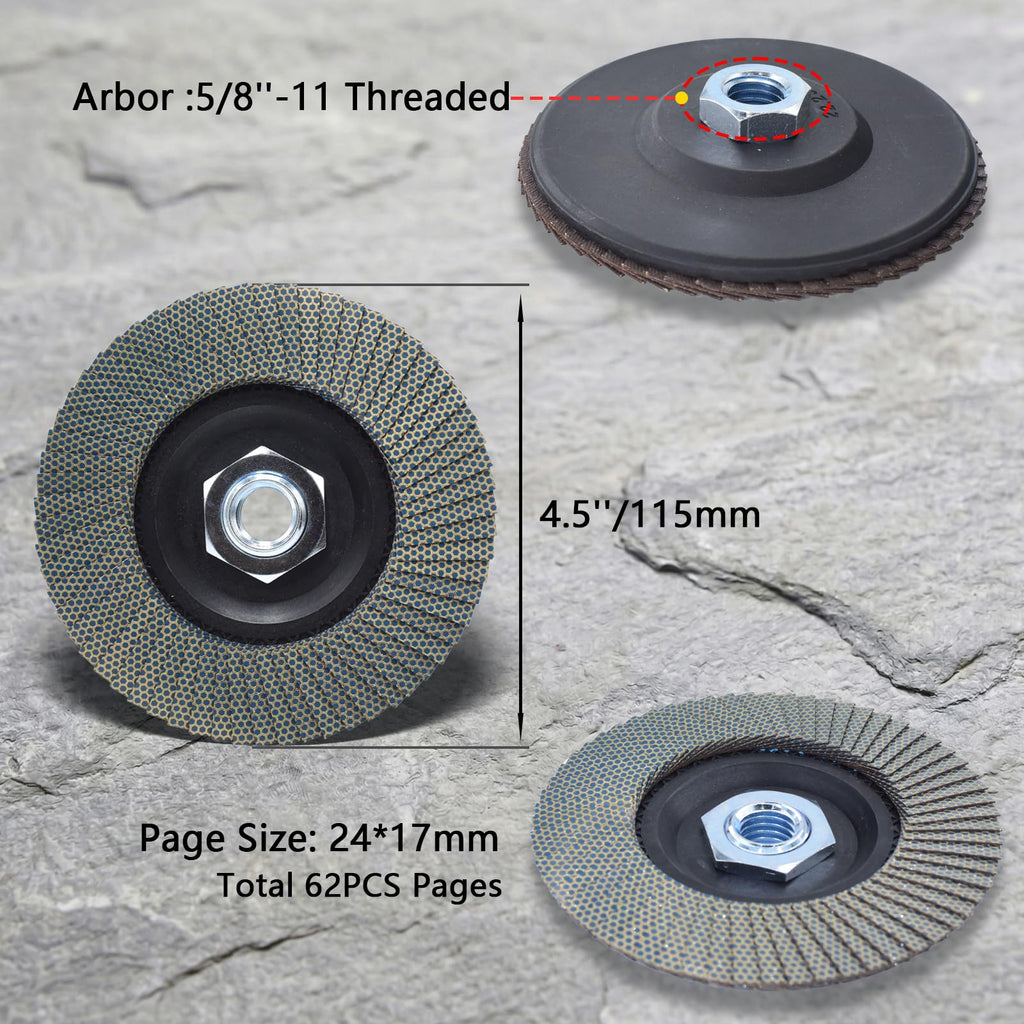 HONGUIS 4.5 Inch Diamond Flap Disc 120 Grit, 5/8"-11 Threaded Grinding Wheel for Granite Marble Stone Concrete Glass, for Edge Smoothing, Blending and Surface Refinement