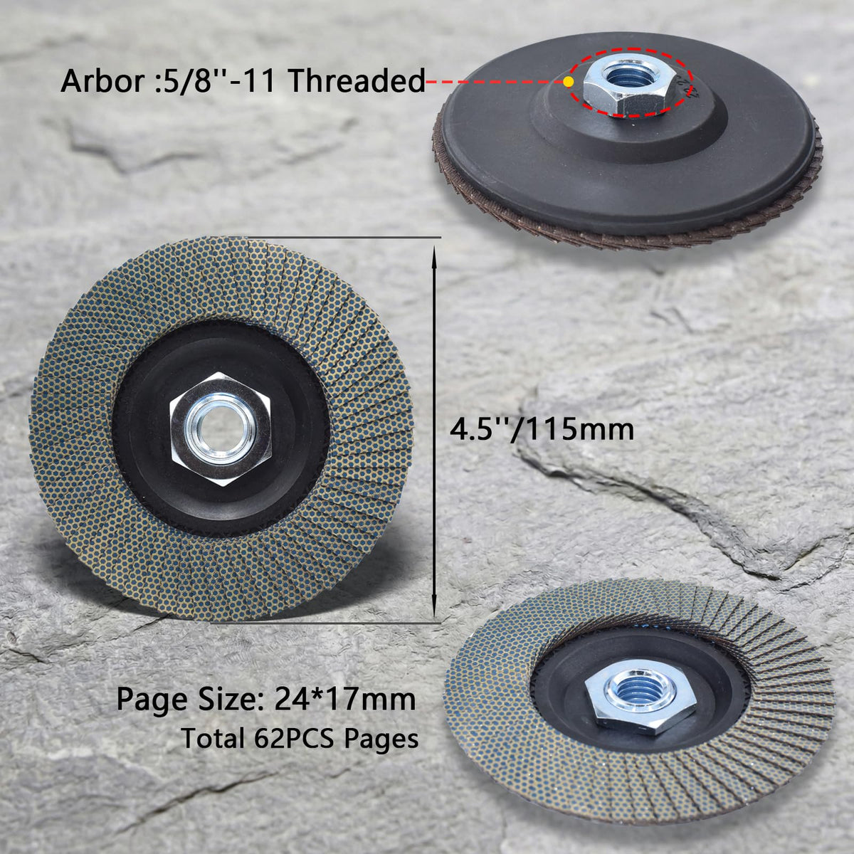 HONGUIS 4.5 Inch Diamond Flap Disc 120 Grit, 5/8"-11 Threaded Grinding Wheel for Granite Marble Stone Concrete Glass, for Edge Smoothing, Blending and Surface Refinement