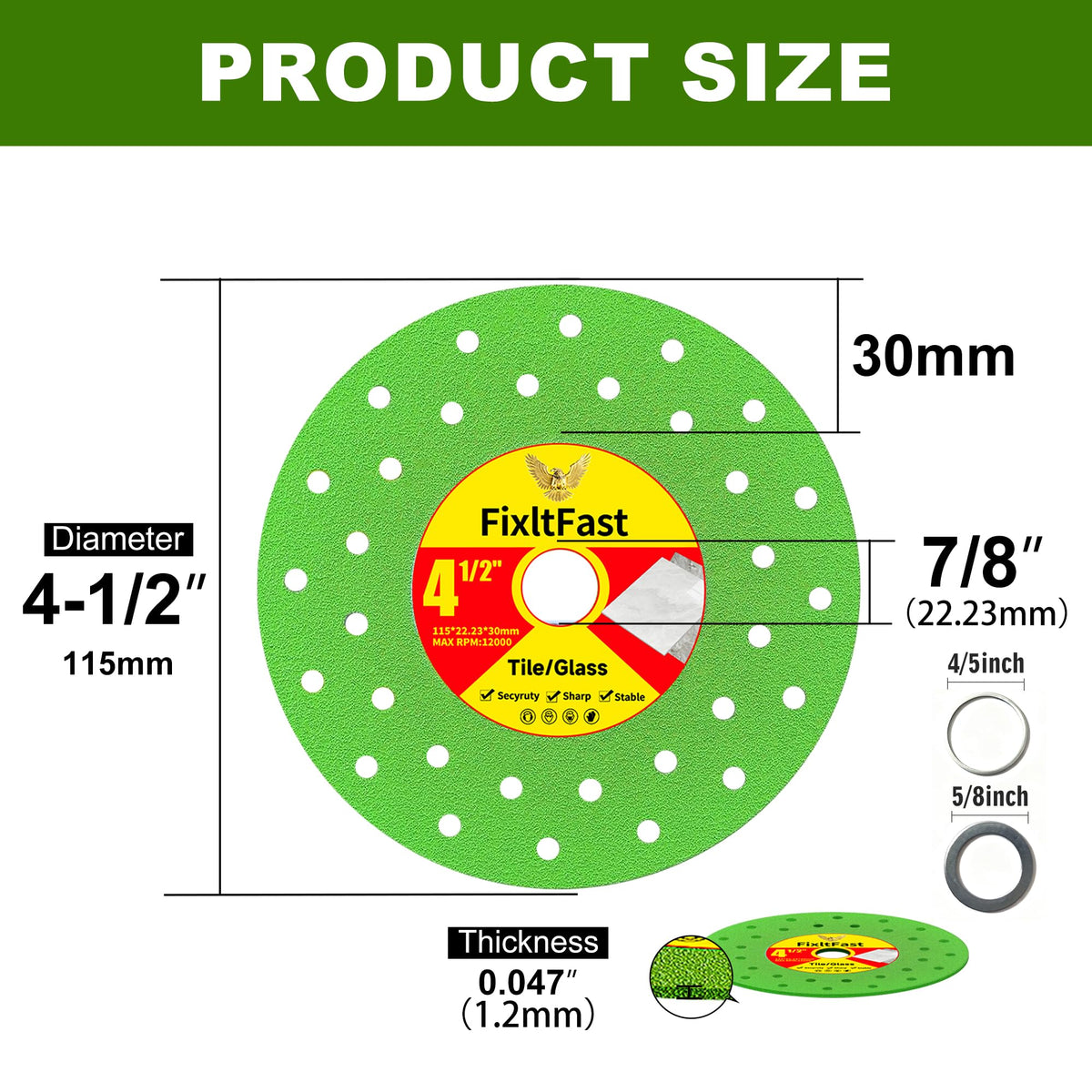 FIXLTFAST 4-1/2 x 7/8 Diamond Tile Cutting Disc for Angle Grinder - 3PCS