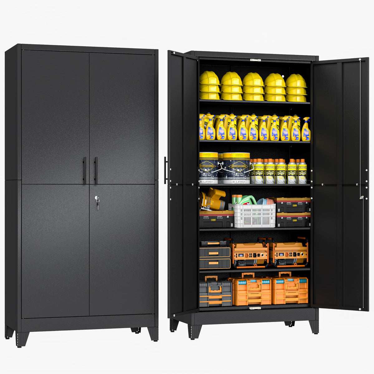 78.74" Metal Garage Storage Cabinet, Lockable Tall Tool Cabinet, Black