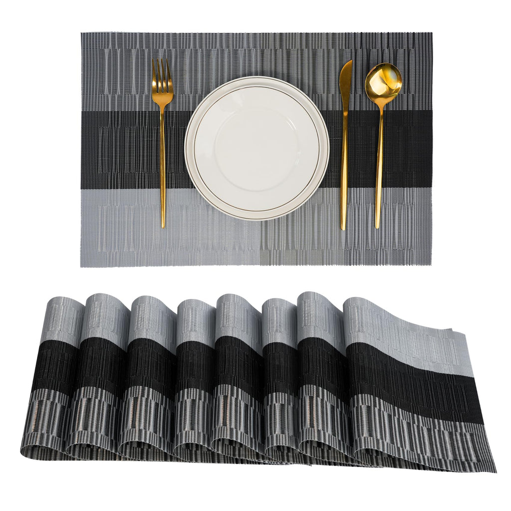 Placemats Set of 8，Non-Slip PVC Weave Table Mats Easy to Clean，Heat Resistant Place Mats for Kitchen Dining Table