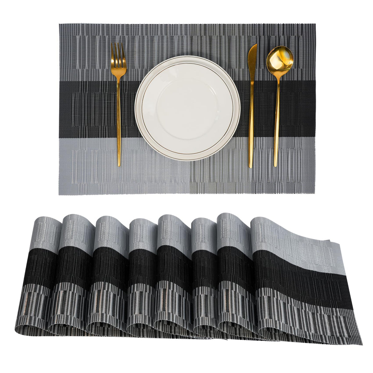 Placemats Set of 8，Non-Slip PVC Weave Table Mats Easy to Clean，Heat Resistant Place Mats for Kitchen Dining Table