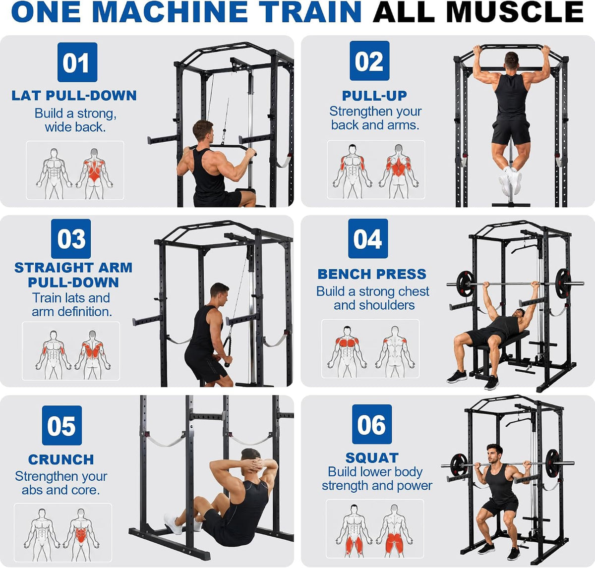 Multifunction Heavy-Duty Power Cage Squat Rack, Home Gym,Multiple Sizes and Colors Available