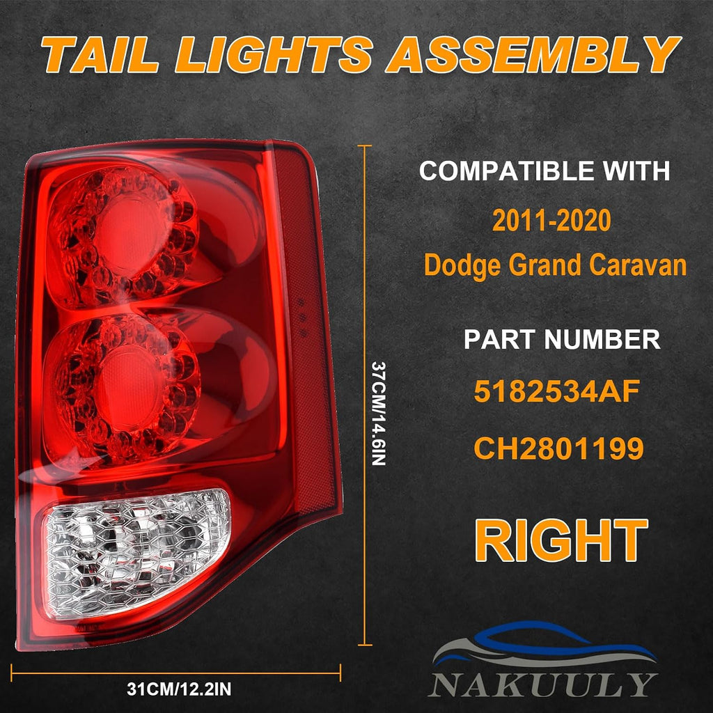 Tail Light Fits 2011-2020 Dodge Grand Caravan Right Side Taillight w/ Bulb