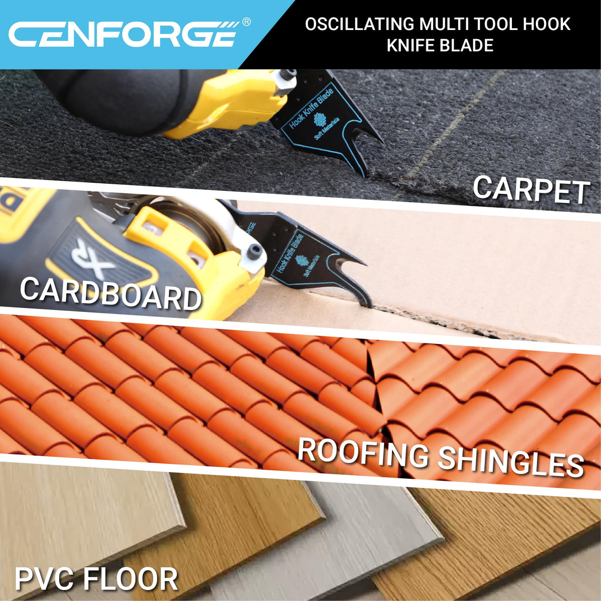 Cenforge Oscillating Multi Tool Hook Knife Blade, 4PCS Multitool Saw Blades for Cutting Soft Materials Roofing Shingles, PVC Carpet and Cardboard