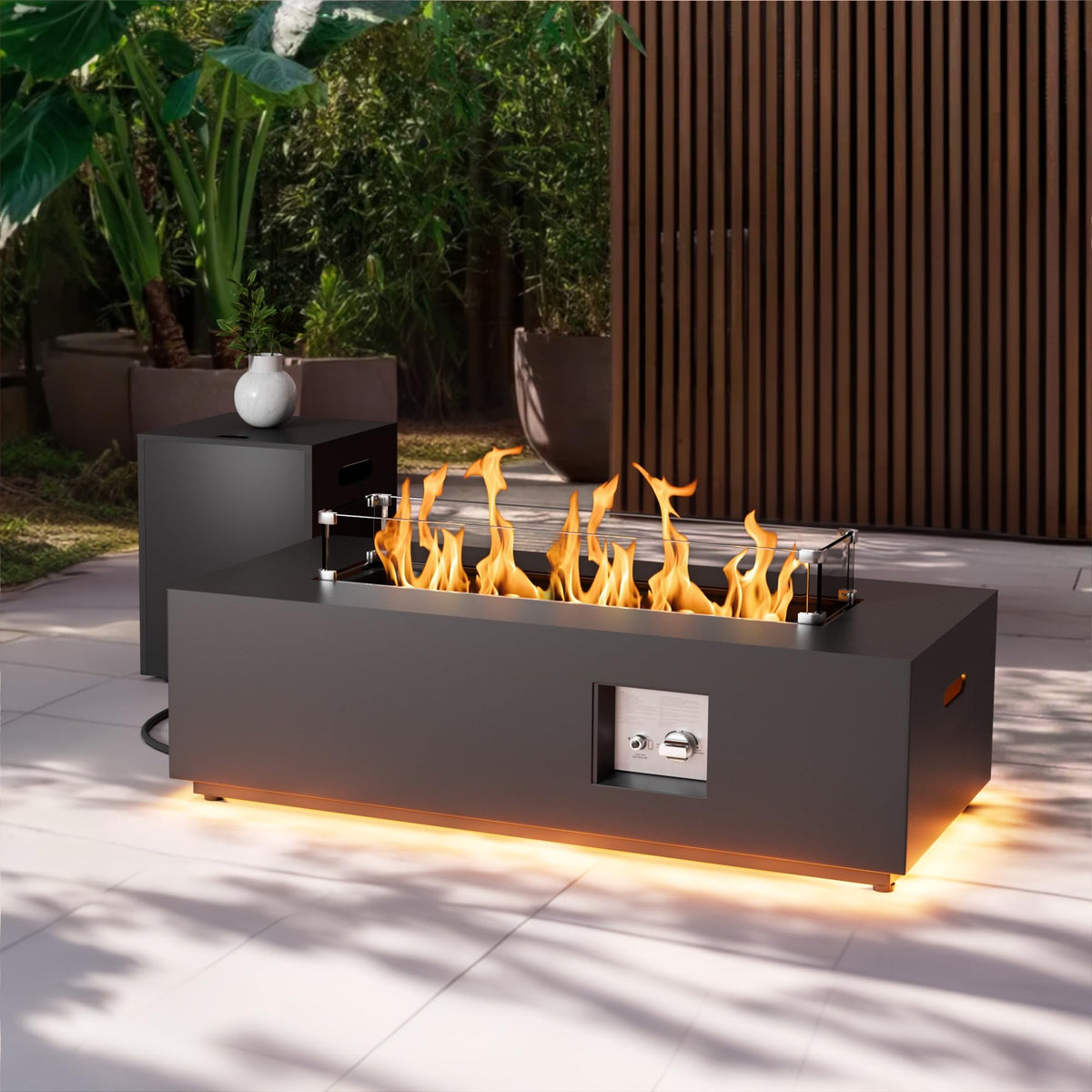 2-Piece 42" Rectangular Propane Fire Pit Table for Outside Patio 50,000 BTU