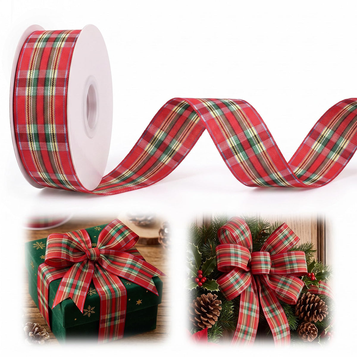 Christmas Red Plaid Wired Ribbon