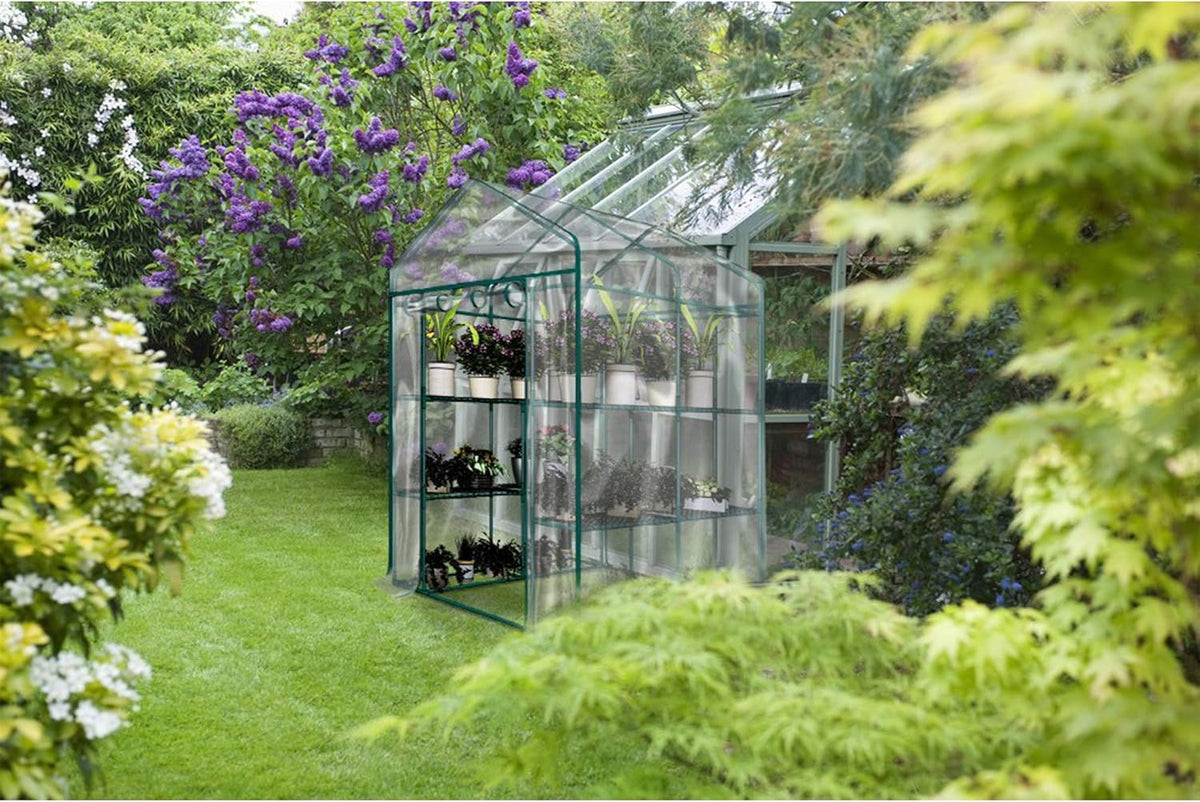 Greenhouse - Walk in Greenhouse with 8 Sturdy Shelves and PVC Cover for Indoor or Outdoor Use - 56 x 56 x 76-Inch