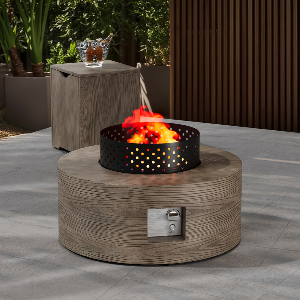 30" Round Outdoor Propane Fire Pit Table Firepit Table for Outside Patio