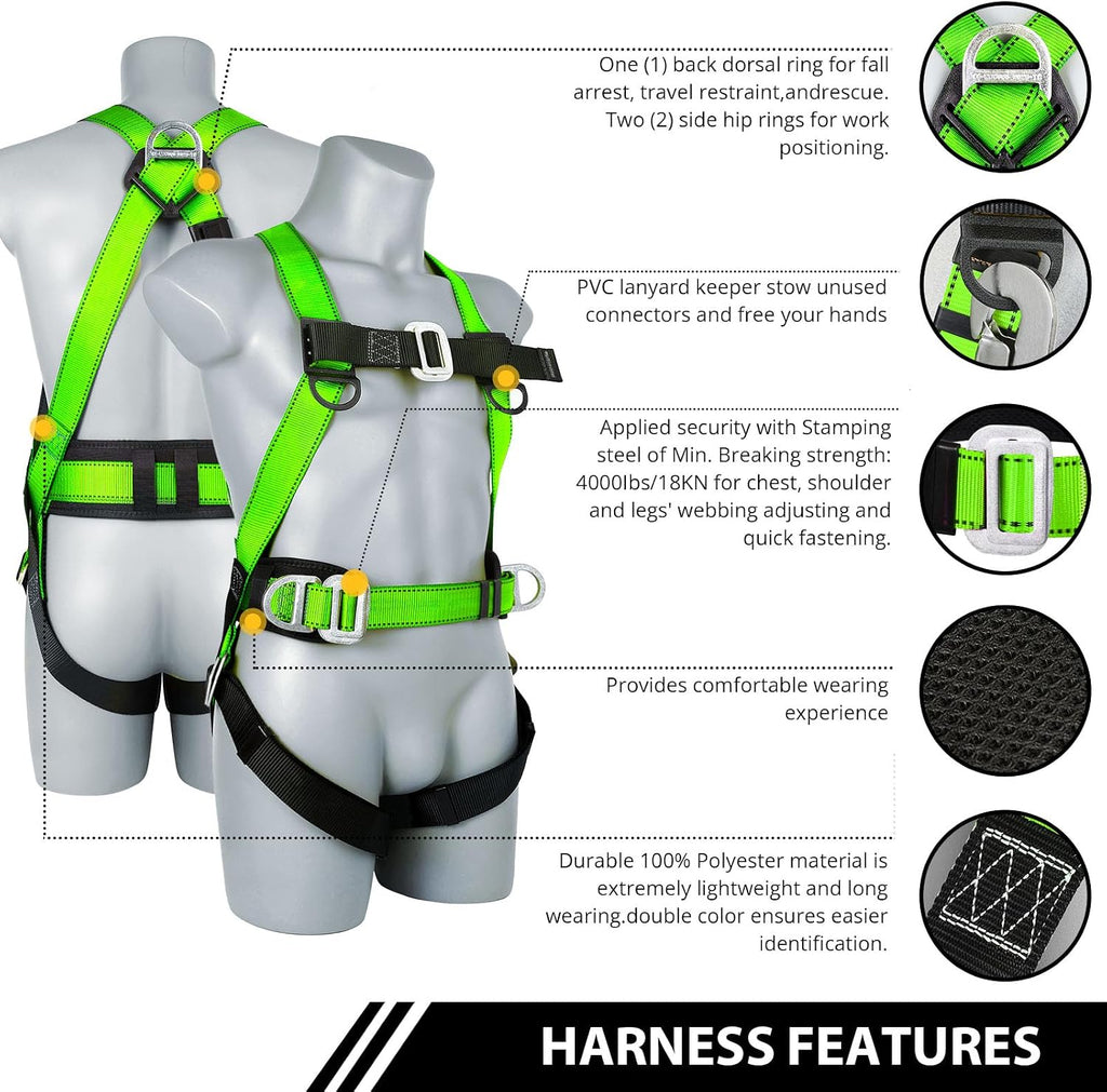 Safety Harness Fall Protection Kit: Roofing Harness for Work | Men Construction Climbing Fall Arrest Safety Harnesses