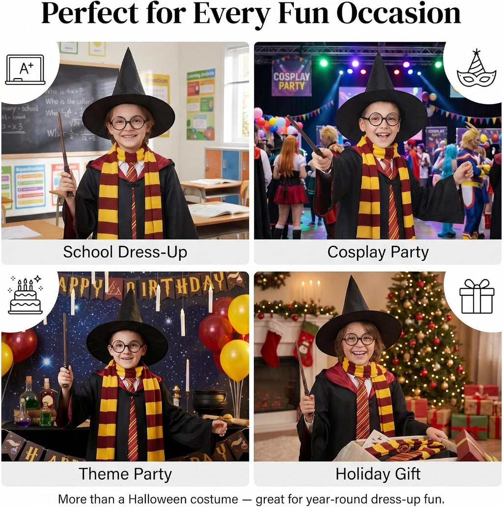 Wizard Costume for Kids 3-15, Wizard Robe Set with Wand