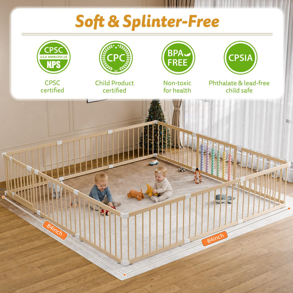 84" ×84" 12-Panel Modular Foldable Baby Playpen & Safety Activity Yard with Locking Walk-Through Gate for Infants & Toddlers