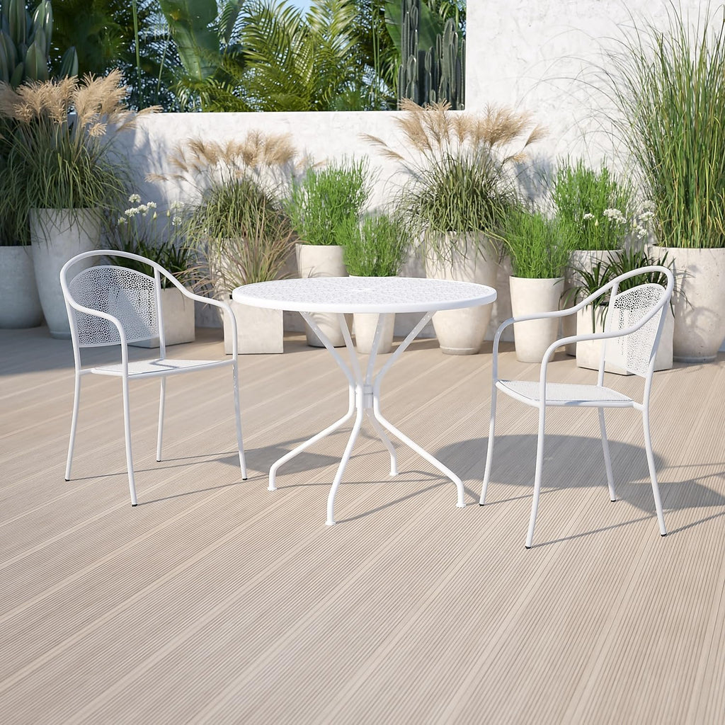 35.25" Round Patio Table with Umbrella Hole, White
