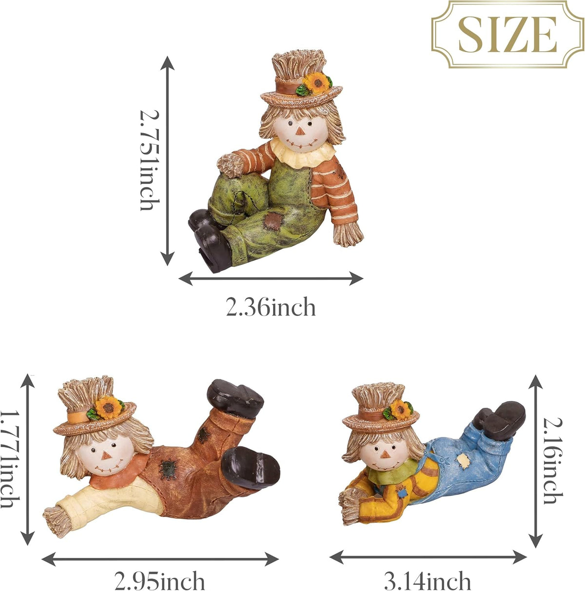 Scarecrow Fall Decorations for Home, 3 Pcs Fall Decor for Table Indoor Outdoor, Resin Thanksgiving Decorations Garden