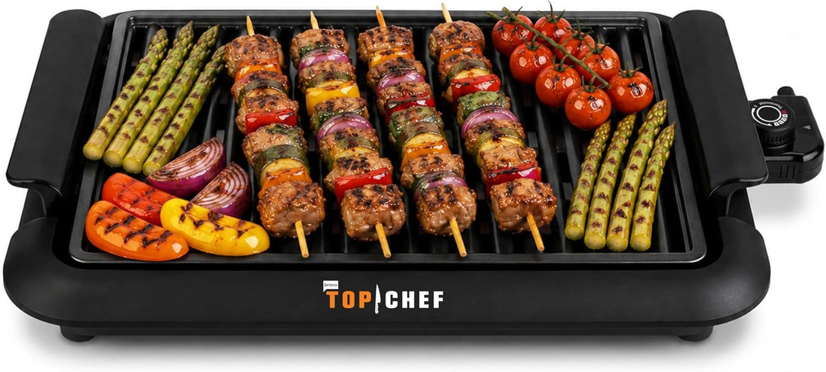 Top Chef Smokeless Indoor Grill with 15x10-Inch Nonstick Grilling Surface, Adjustable Temperature Control, 1200W Fast