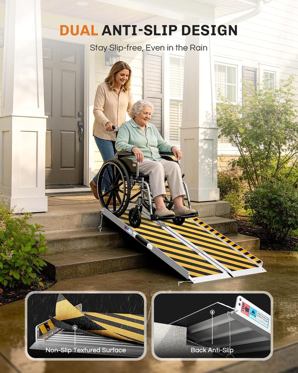 Portable Wheelchair Ramp 3 FT, Aluminum Folding Ramps for Wheelchairs for Home Steps with Handle & Non-Skid Surface