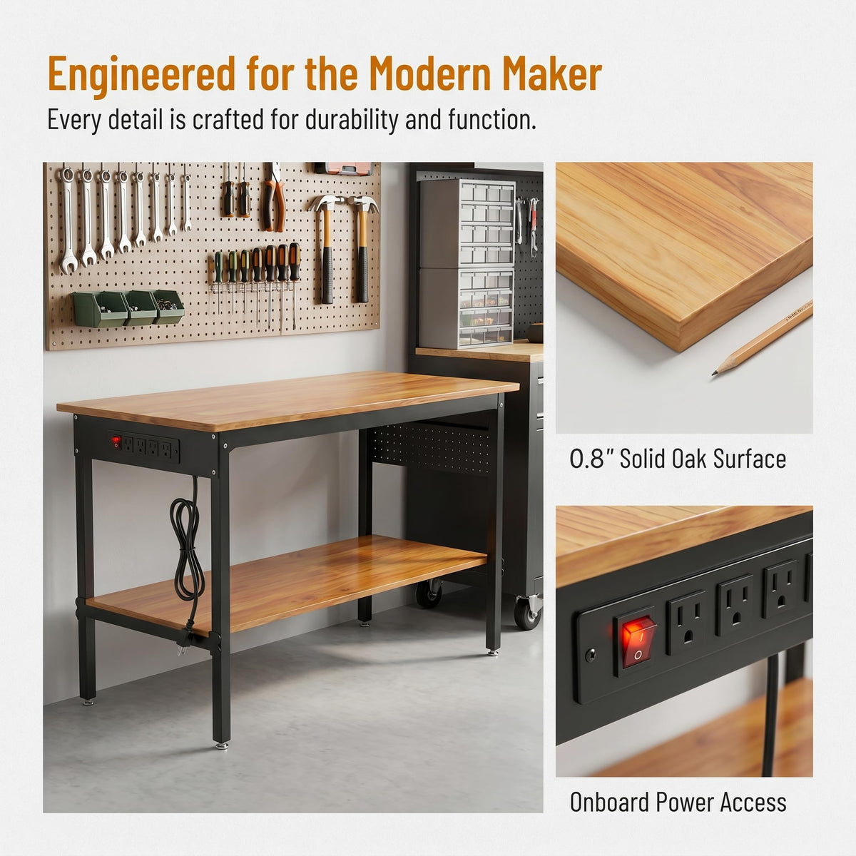 60 Inch Rolling Adjustable Workbench with Power Outlet