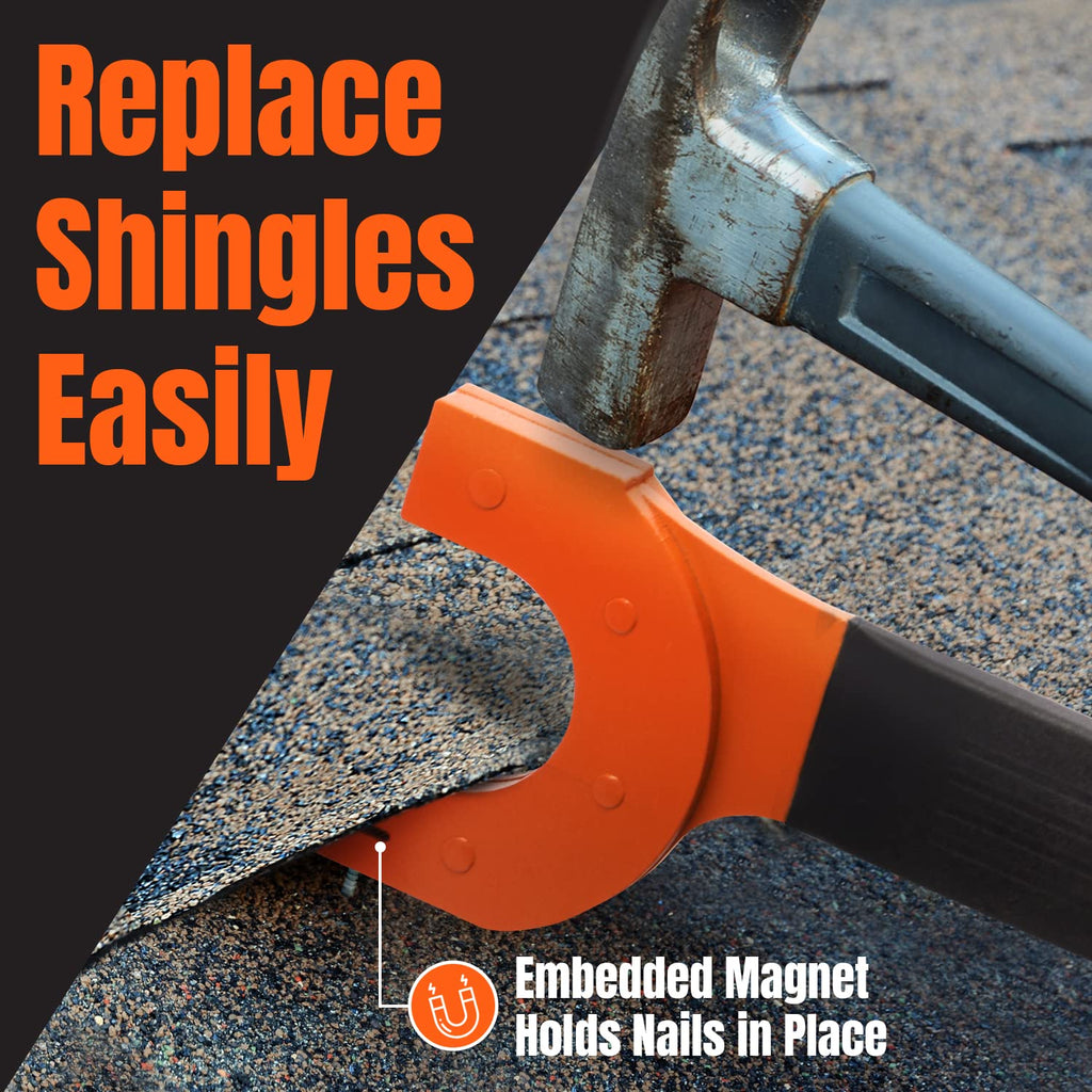 Pack of 2 Shingle Nail Puller - Safety Orange Ergonomic Comfort Grip & Roof Repair Tools - Magnetic Grip & Shingle