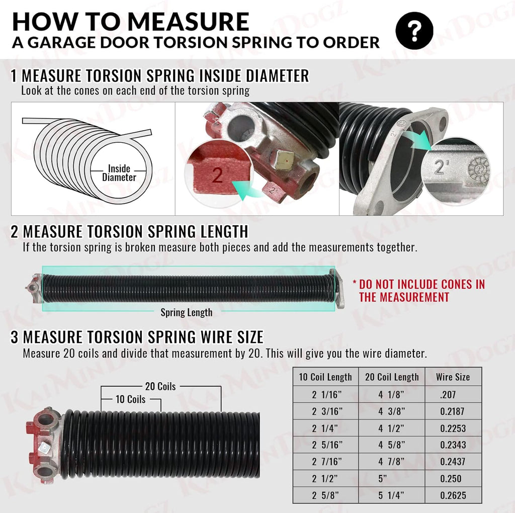 Pair of 2" Garage Door Torsion Springs Set with Non-Slip Winding Bars & Gloves, Precision Electrophoresis Black