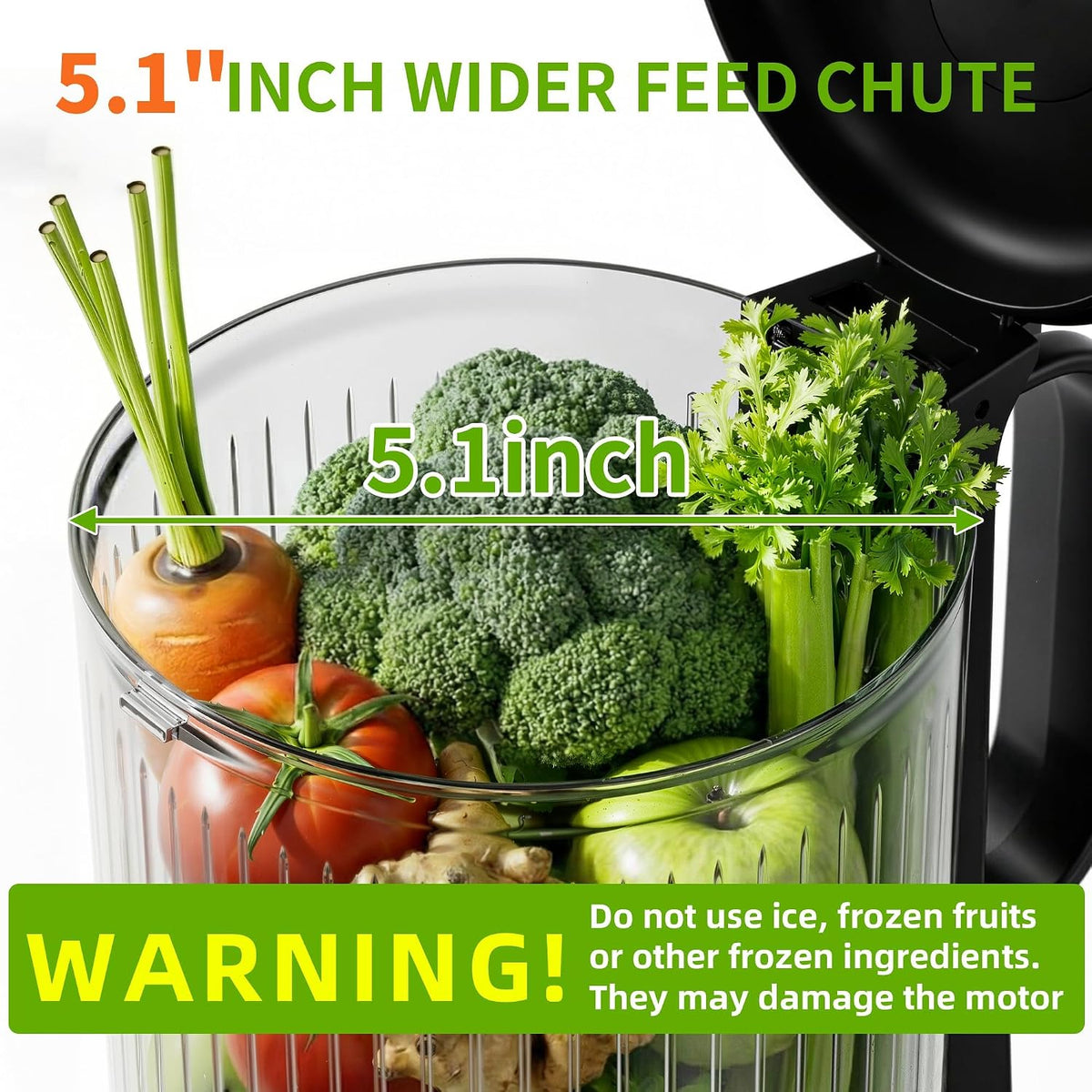 Cold Press Juicer, 5.1 Inch Wide Chute Slow Masticating Extractor | 1.7 L Slow Juice Extractor for Whole Fruits