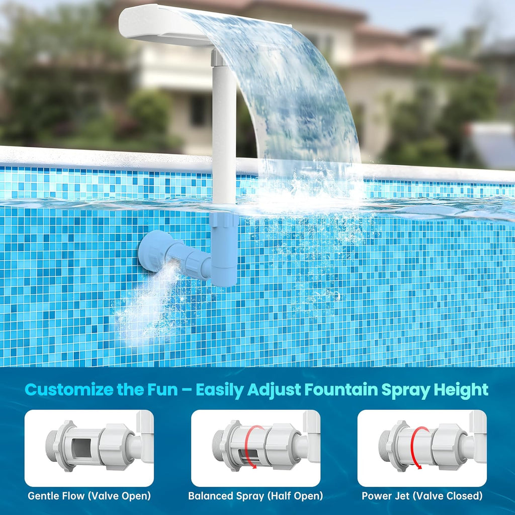 Dual Spray Pool Fountain, 10-20°F Cooler Water for Above/In-Ground Pools, Dual Spray Waterfall Sprinkler Fountain