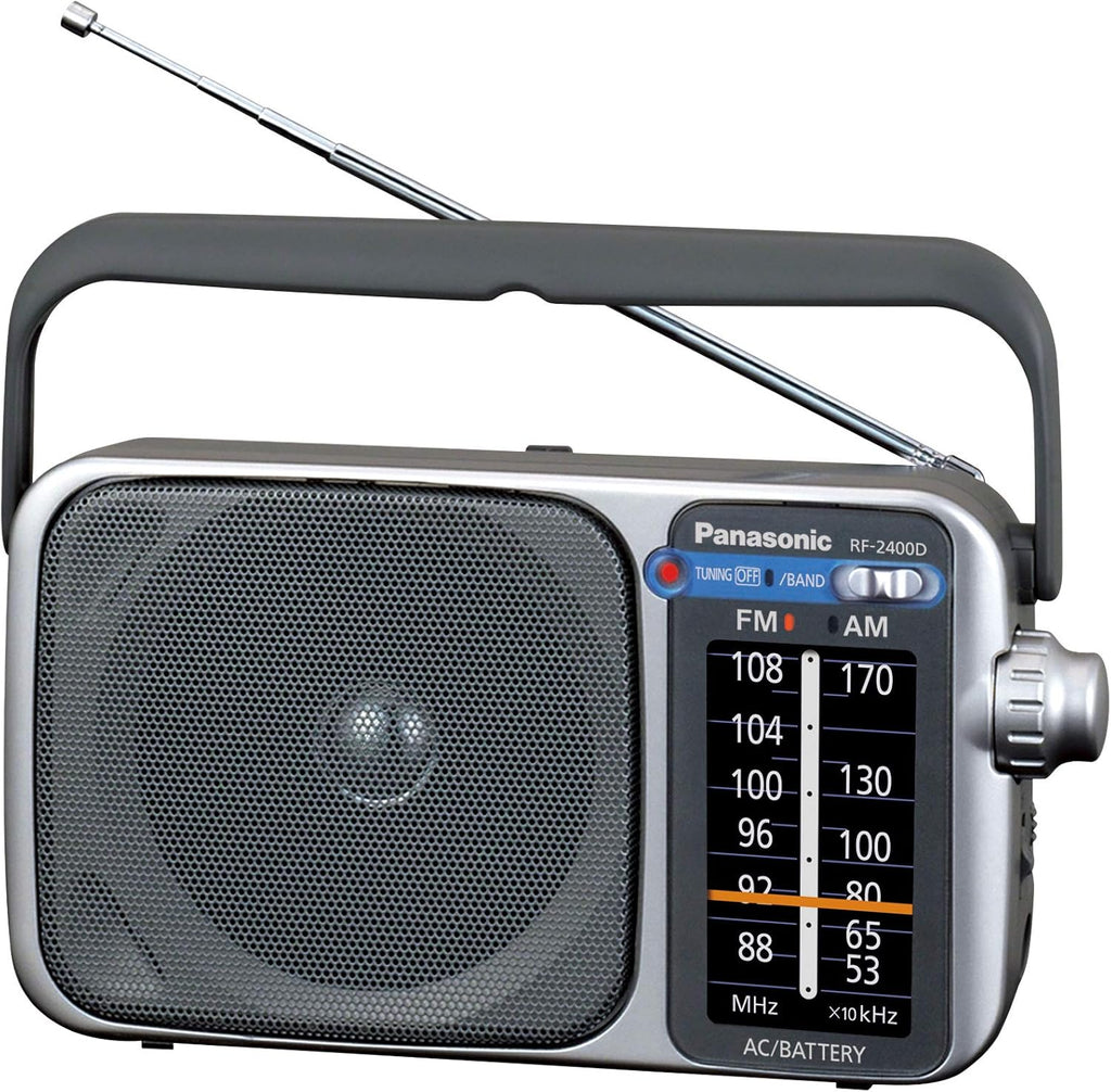 Portable AM/FM Radio, Battery Operated Analog Radio, AC Powered, Silver (RF-2400D) | Battery Operated Analog, AC Powered
