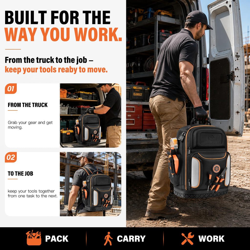 18.1-inch Heavy-Duty Tool Backpack, 75 Pockets, Black