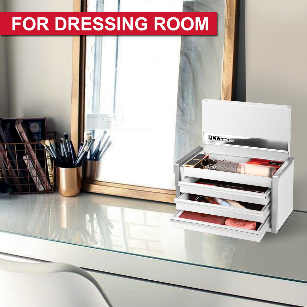Mini Tool Box,3 Drawers Small Metal Toolbox for Tools Storage,White