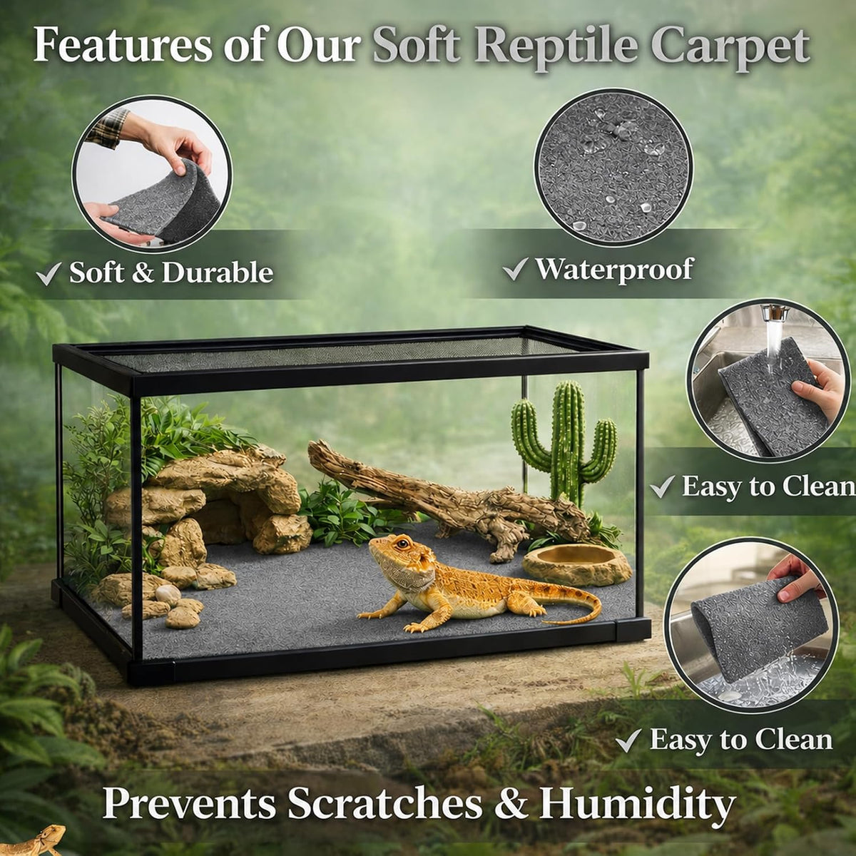 2 Pack Reptile Carpet, 39’’ x 20’’ Terrarium Bedding