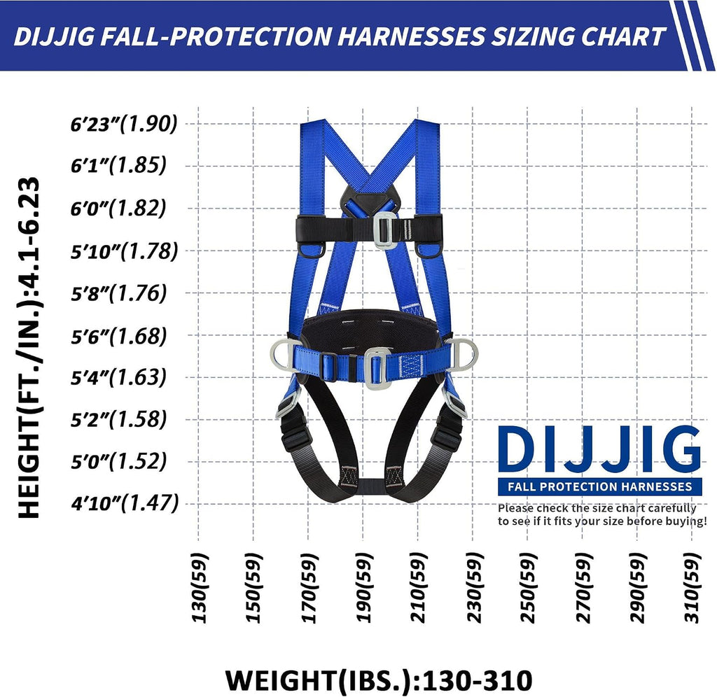Full Body Safety Harness Kit OSHA/ANSI Compliant for Roofing | Includes internal shock-absorbing lanyard, orange
