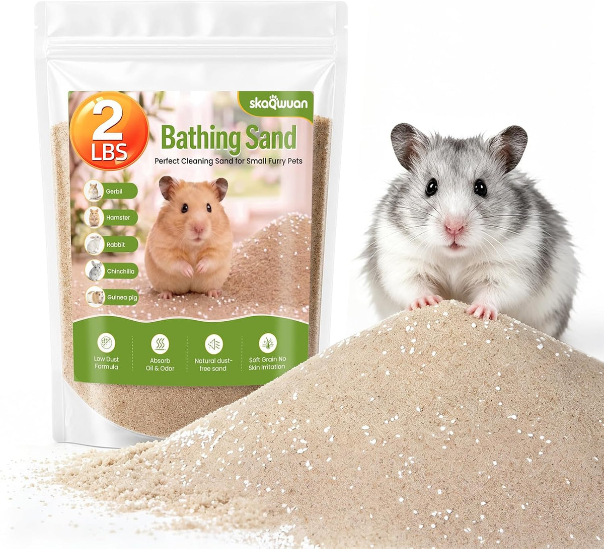 Hamster Sand Bath, Natural Desert Sand with Deodorizing Baking Soda, Odor Control Bathing Sand for Hamsters Gerbils