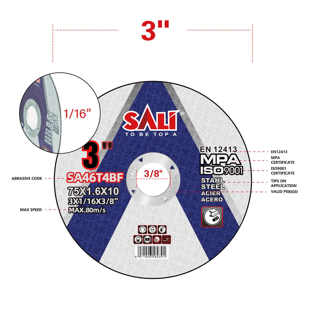 SALI 400 Pack Cut Off Wheels 3 Inch General Purpose Metal Cutting Wheel for 3 In Angle Grinders and Die Grinders- Cutting Disc Aggressive Cutting 3" x 1/16" x 3/8" Operating Up to 20380 RPM and 80 M/S