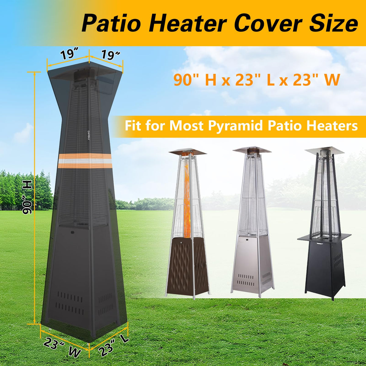 Pyramid Torch Patio Heater Cover with Zipper,Storage Bag and Reflective Strip,Heavy Duty 420D Waterproof Dust-proof